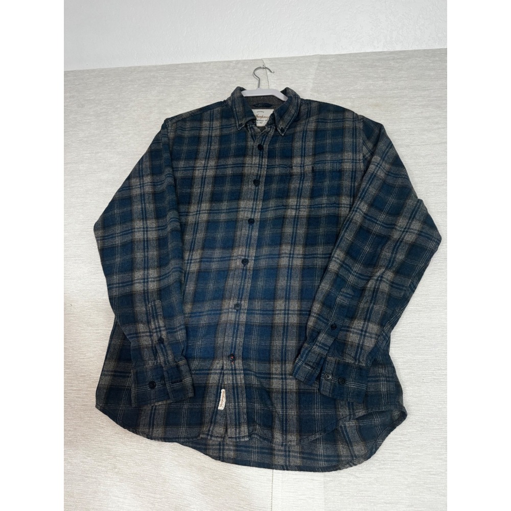 Weatherproof Vintage Mens Blue Grey Plaid Flannel Button Down Shirt Medium